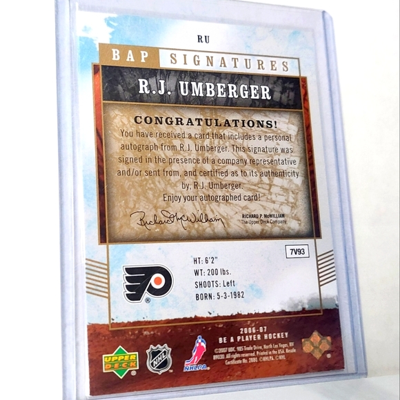 R.J. Umberger Autograph Upper Deck Be A Player 2006/07 Philadelphia Flyers - Picture 2 of 2